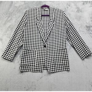 Vintage 80s Kips Bay Blazer Womens Size S Black White Gingham Plaid Lightweight